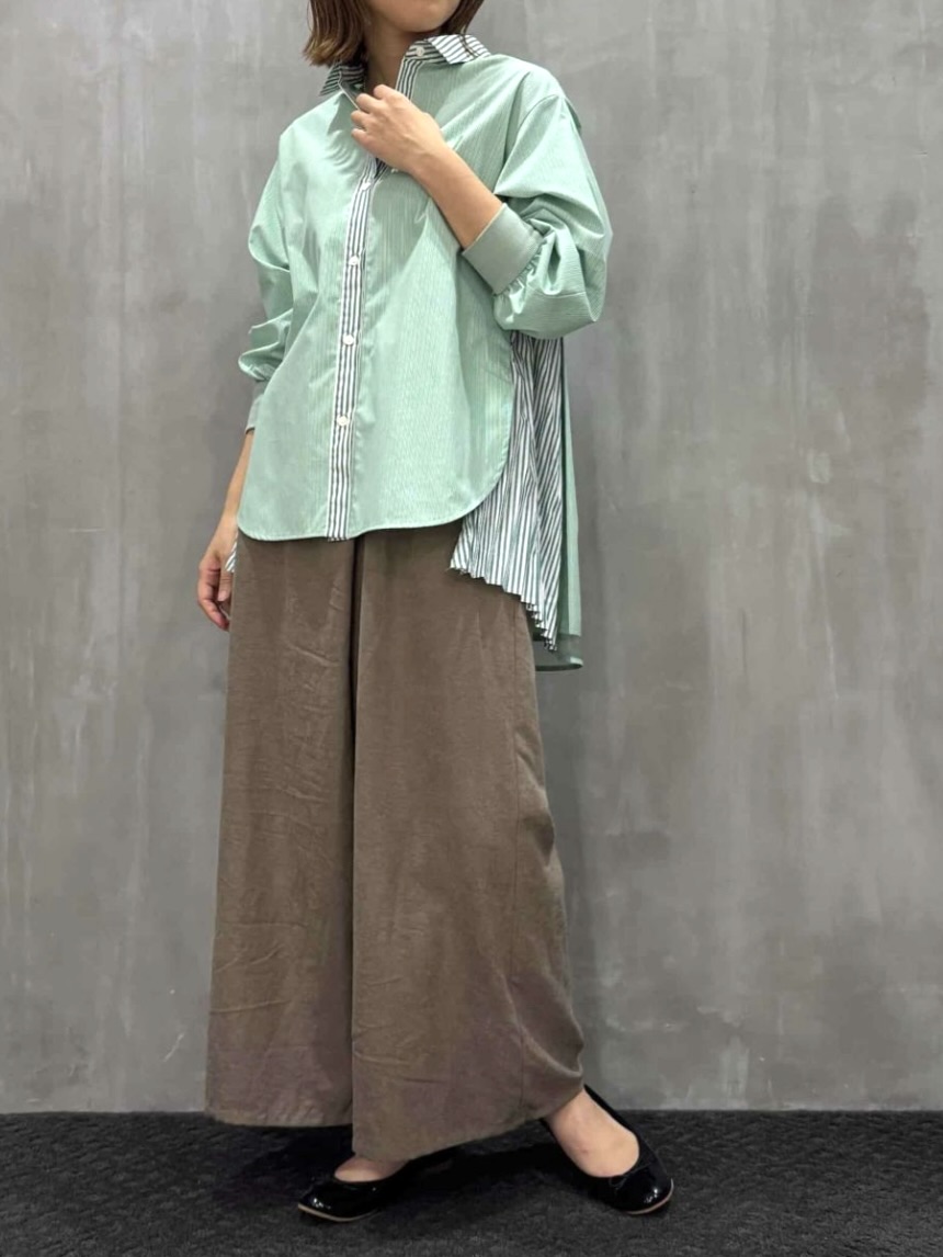 Lallia Mu サイドプリーツストライプシャツ