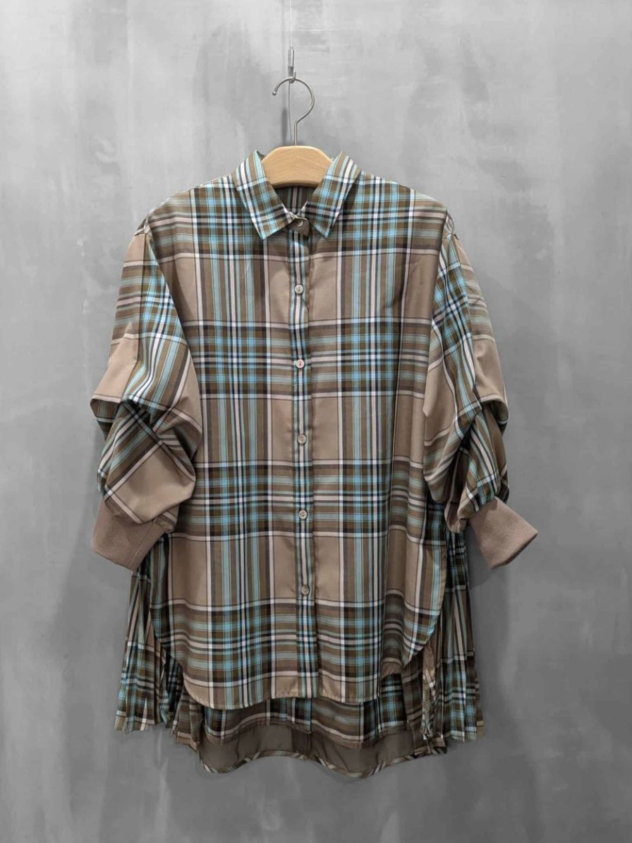 Lallia Mu サイドプリーツチェックシャツ