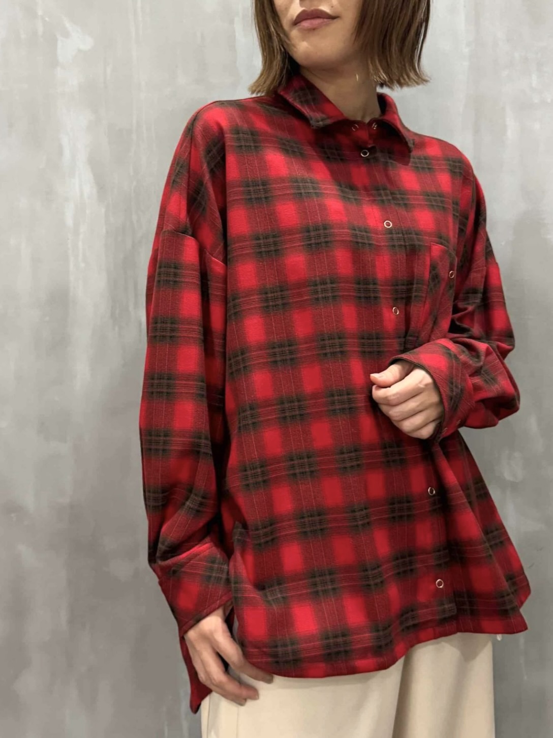 ayane 微起毛チェックシャツ