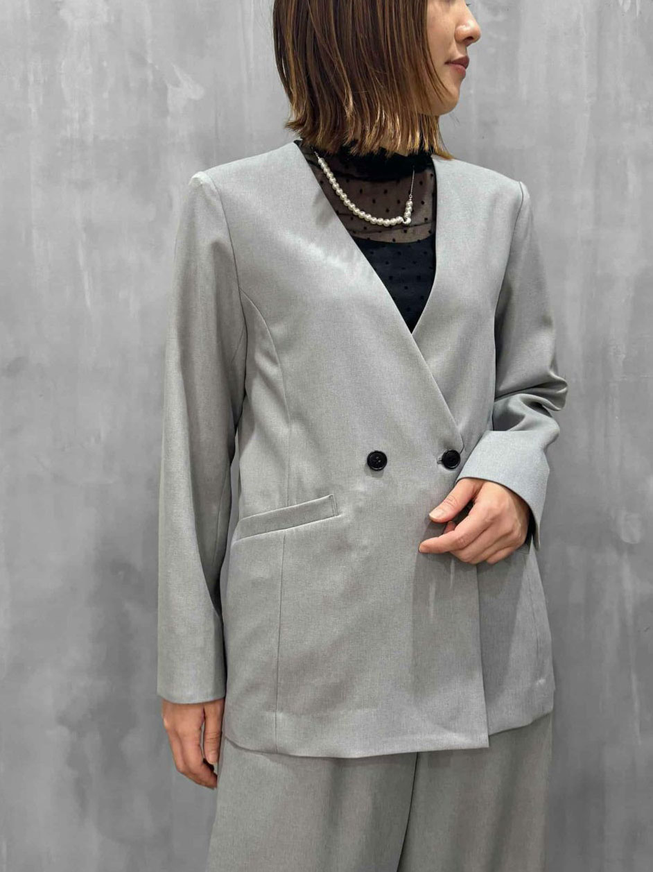 trois（トロワ）｜ソフィーツイルストレッチノーカラージャケット｜T261-83001
